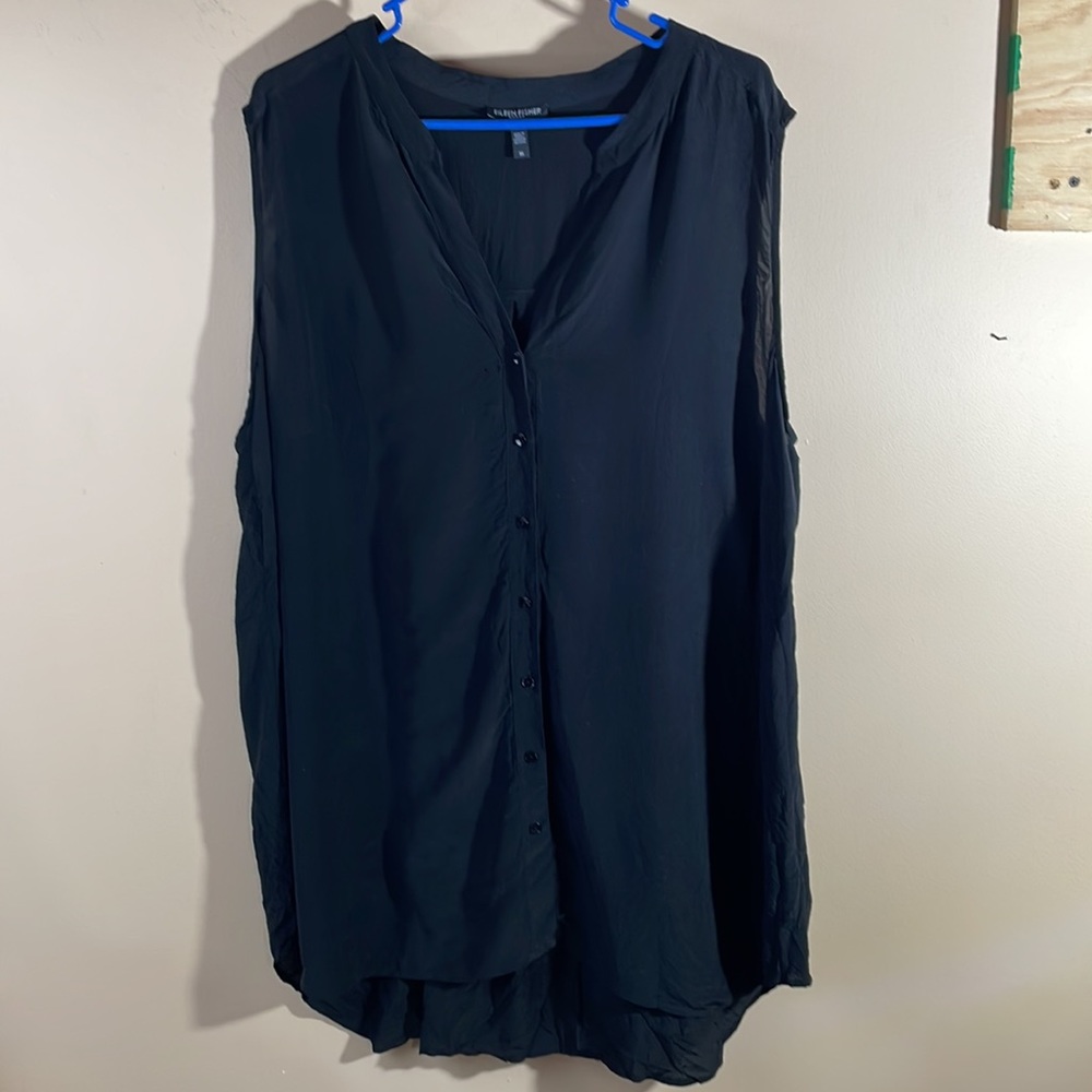 Eileen Fisher silk sleeveless button down tunic top